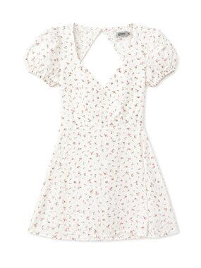 Beginning Boutique White Floral Puff Sleeve Mini Dress XS Cottagecore
